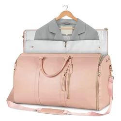 Foldable Women Girl Duffle Travel Bag Waterproof PU Leather Purple Pink Business Duffle Garment Bag