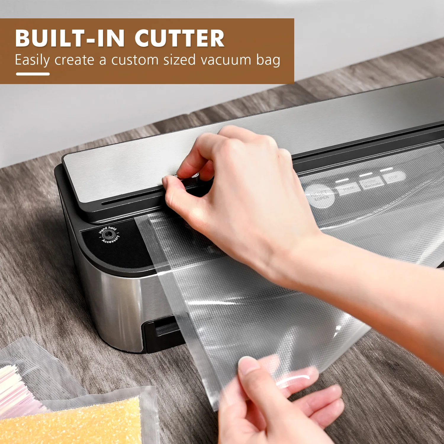 Vaccum Sealer for Dry Wet Food Bags Included Easy-to-Clean Removable Drip Tray Built-in Cutter and Roll Storage