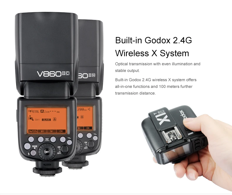 Godox Flash V860II V860IIN Camera Flash Speedlite with Hotshoe Li-ion Battery for Nikon Camera Flash Light speed light