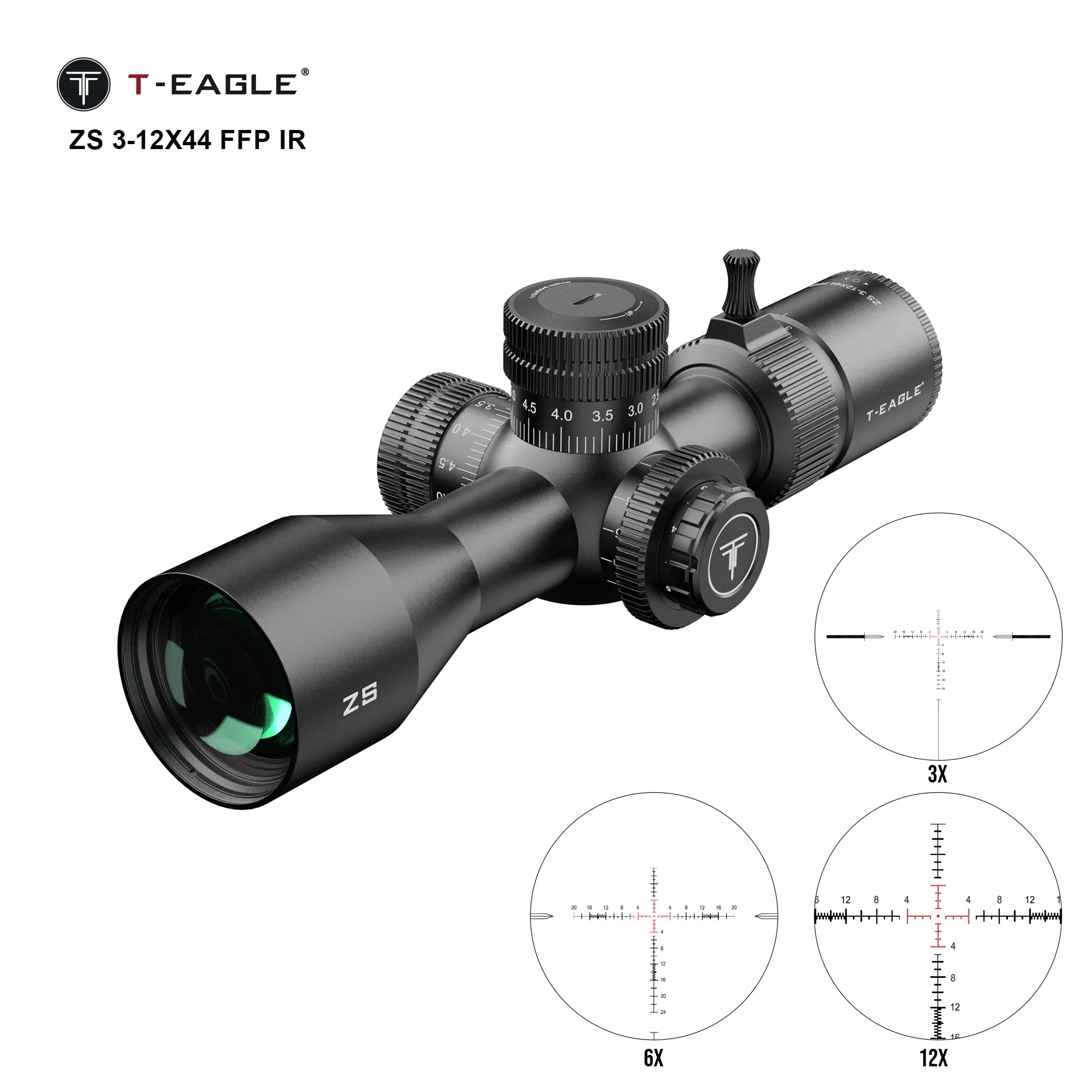 T-EAGLE ZS 3-12X44 SFIR FFP ударопрочный стеклянный протравливанный прицел для прицела охоты оптика Zero Stop