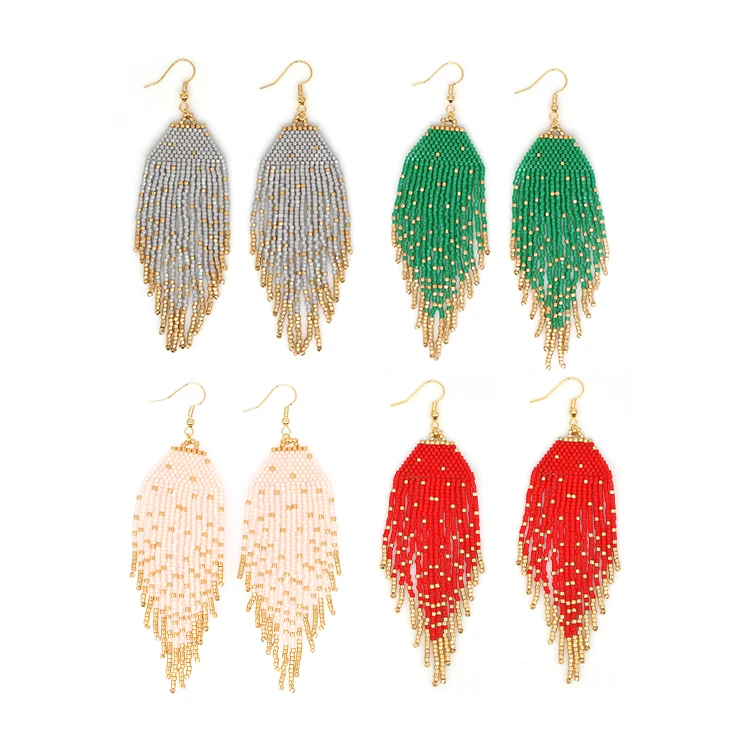Trendy Handmade Boho Rainbow Big Pastel Miyuki Seed Beaded Tassel Earrings Fashion Indian Jewelry Wholesale For Women