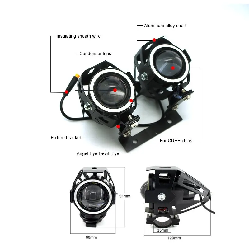 12V-60V Eagle eye big LED Front Light for Electric Kick Scooter 2000W 2400W 2600W 3200W e scooter bike bicycle U7 led lighting