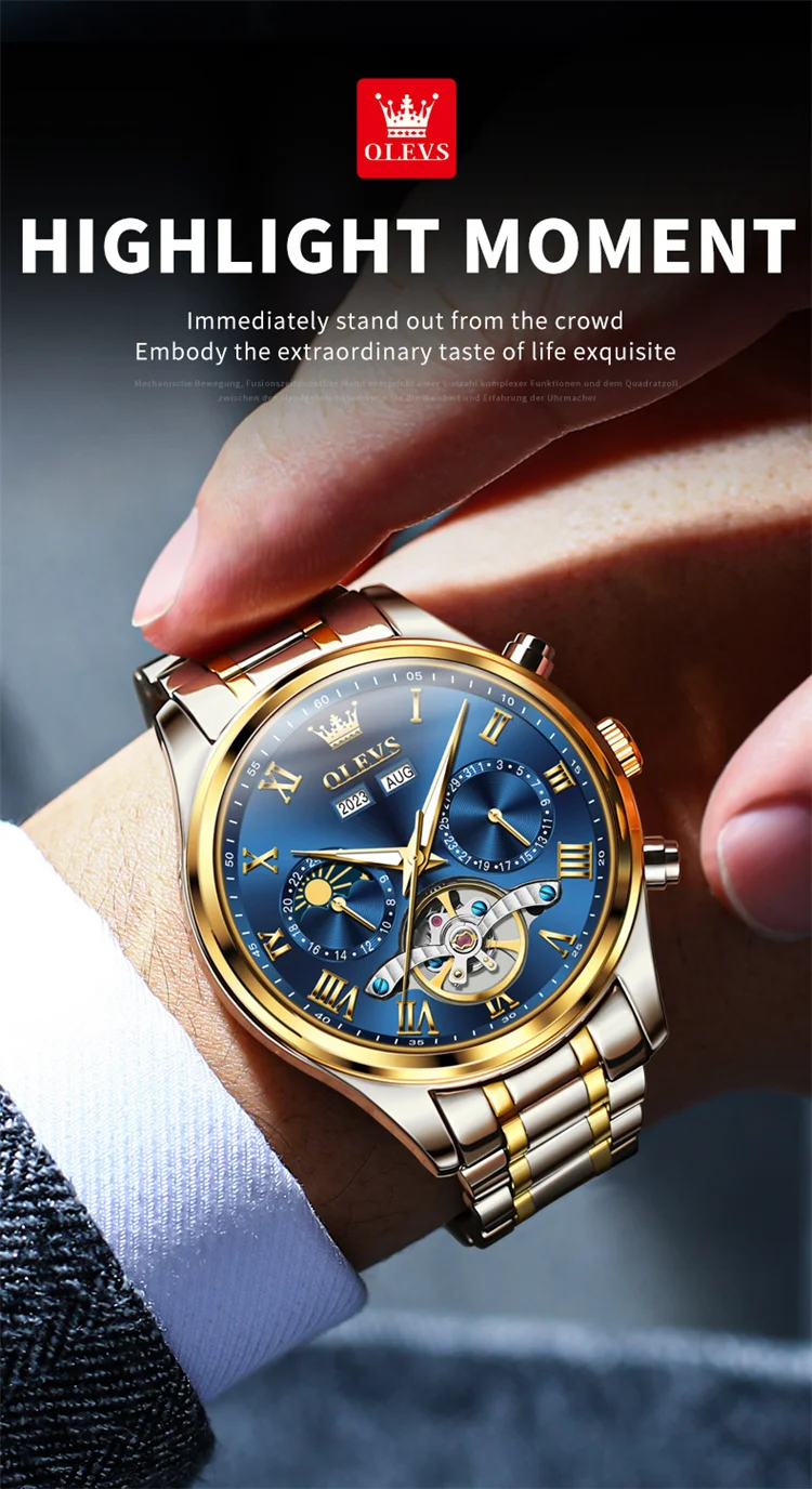 OLEVS 7005 classic dongguan men mechanical watch original Stainless steel band Waterproof automatic storage Casual watch design