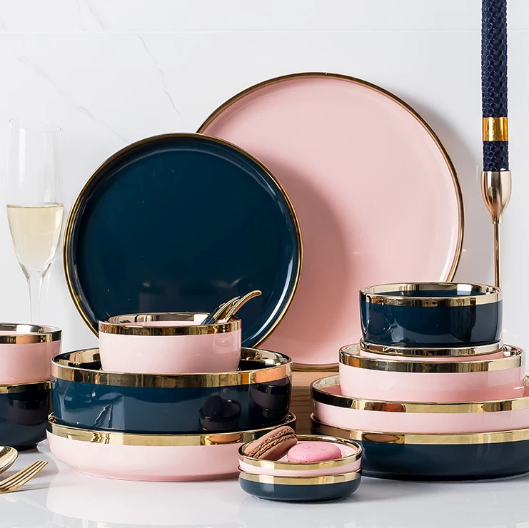  10.5inch nordic color glazed Customize Ceramic porcelain stoneware crockery Piatti Plates and Bowls Dinner Set