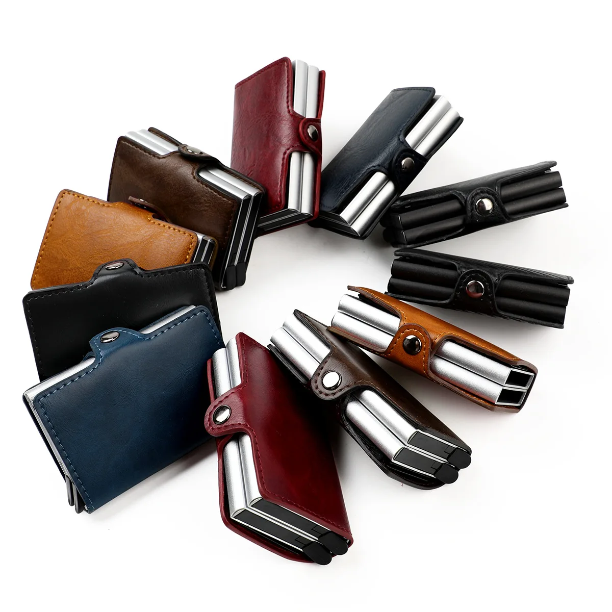 Double aluminum box gold RFID new anti-theft brush dollar clip metal card bag card sleeve card holder wallet