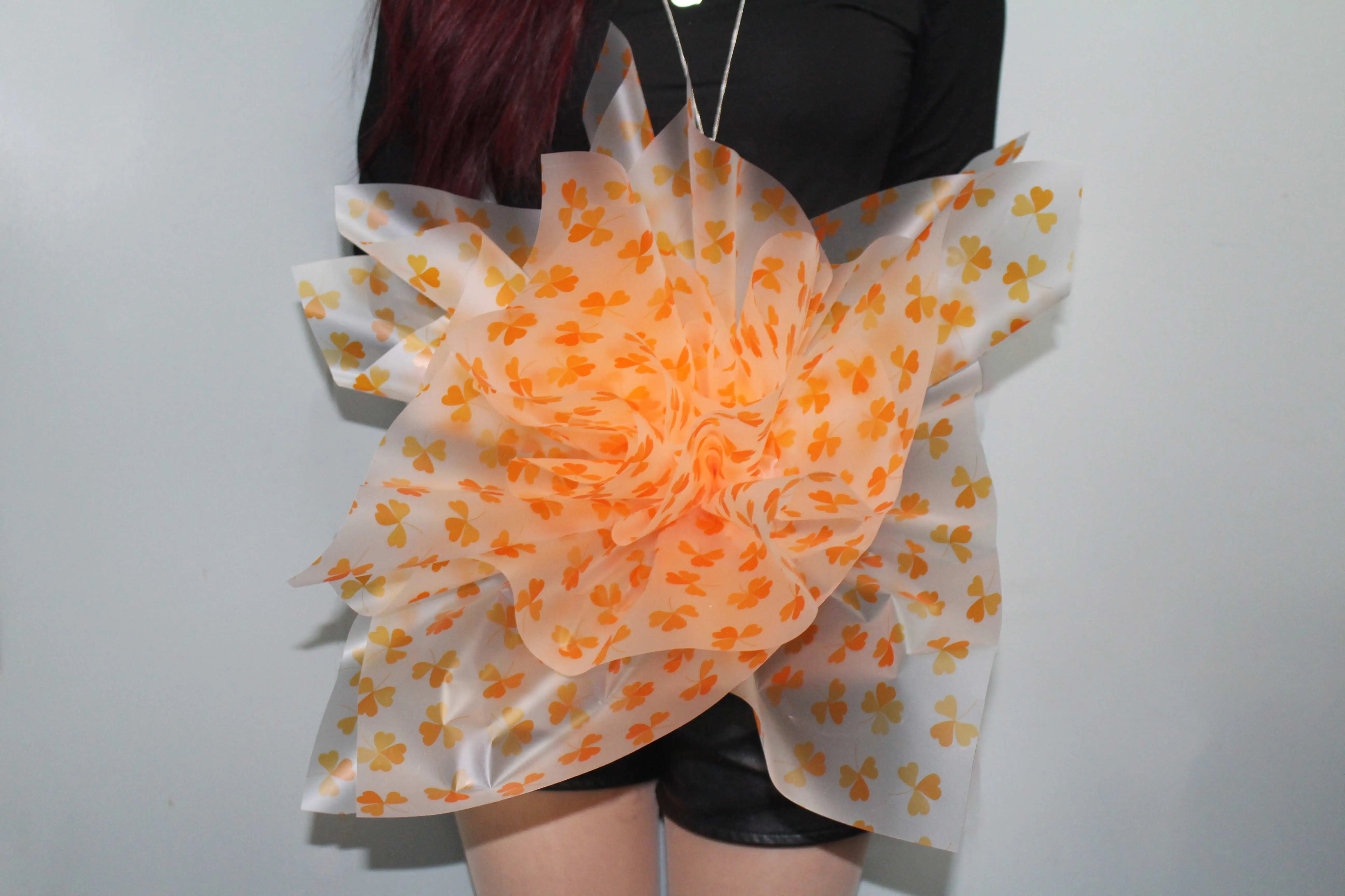 Shinewrap 0.05mm Professional Creative Clover Designed Flower Paper Clear Film waterproof wrapping paper Roll for flower