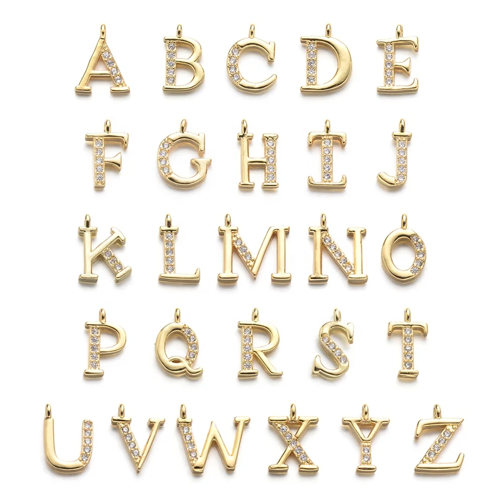 Cliobeads Gold Plated DIY Jewelry Charms CZ Letter Alphabet Pendants Charms