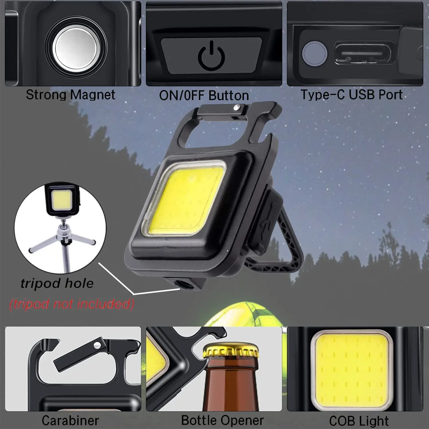 Free Samples Mini Portable Pocket USB Rechargeable Flashlight for Camping LED COB Keychain Working Light