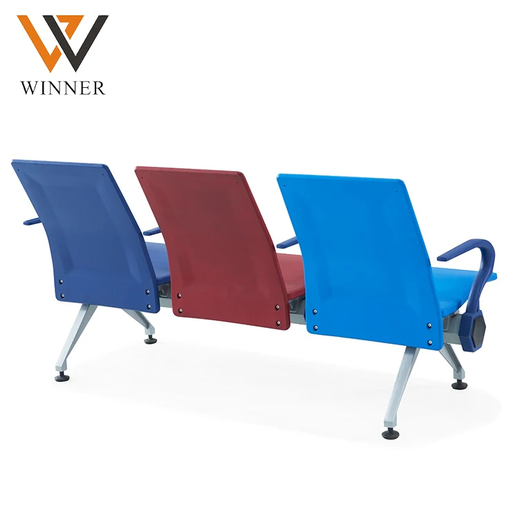 Multi color customer chairs 3-seater pu foam waiting chair waiting area beam airport bench seating