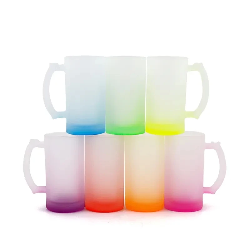 16oz colorful Sublimation Glass Frosted Beer Mug with Handle
