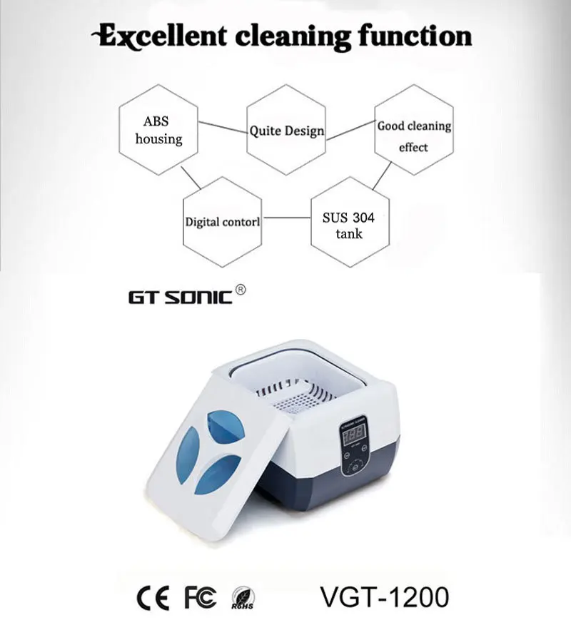 GT SONIC vgt -1200 1.3 60W home appliance portable digital ultrasonic cleaner ultrasonic jewelry cleaner