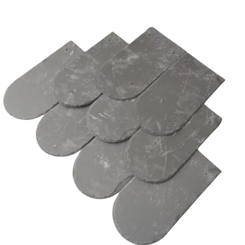 Fish Scale Natural Dark grey Slate Roof tile with chipped edge