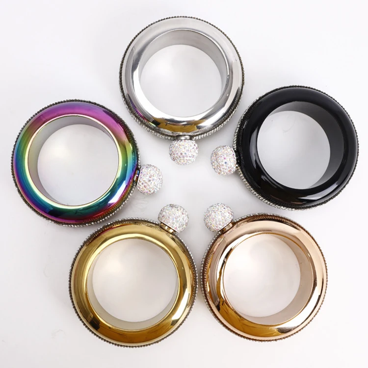 Customized Portable Bracelet Shape Wine Bottle 3.5oz Stainless Steel Glitter Alcohol Bangle Hip Flask Wine Bracelet