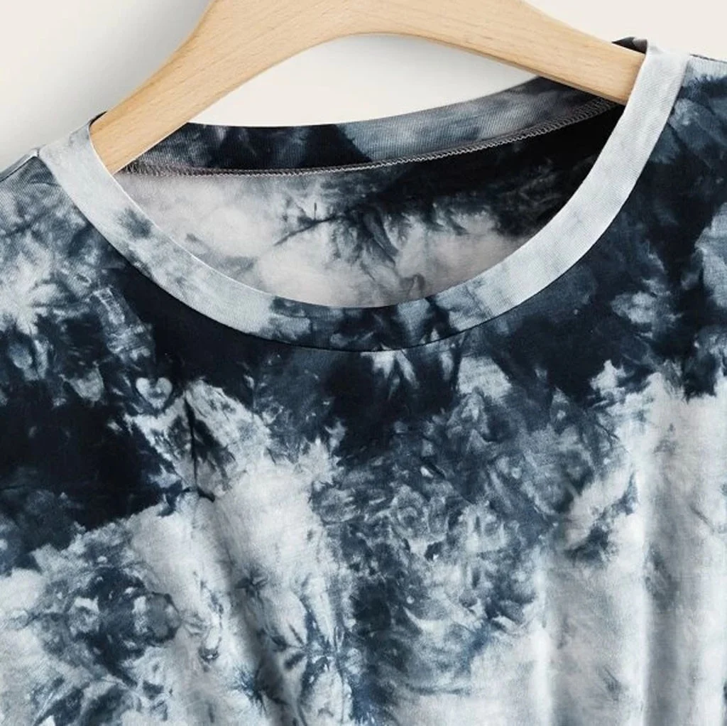Summer New Style European And American Ink Woman Tie Dye Short Sleeve Loose Irregular Crop T Shirt For Women