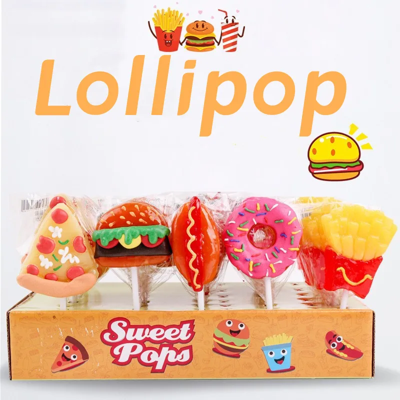 56g New Creative Custom Fries Burger Shape Hard Candy Snack Cartoon Polka Dots Flowers Sweet Lollipop Candy