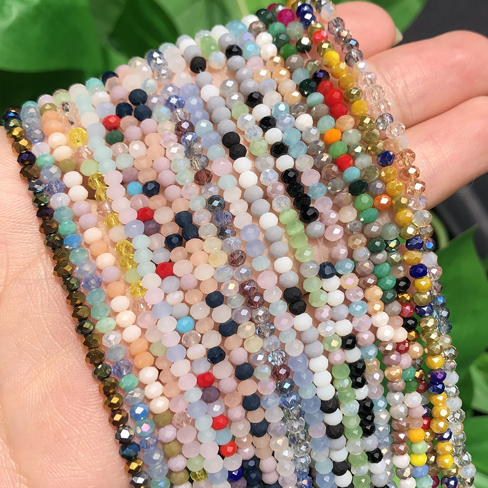 Mixed Color 2x3mm Faceted Flat Round Crystal Glass Rondelle Loose Spacer Beads For Jewelry Making DIY