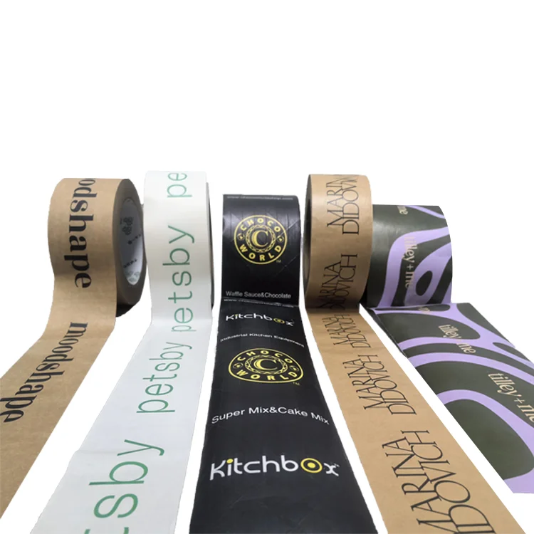 Custom Printed Logo Water Activated Appear Gummed Carton Packing Reinforced Kraft Tape Paper