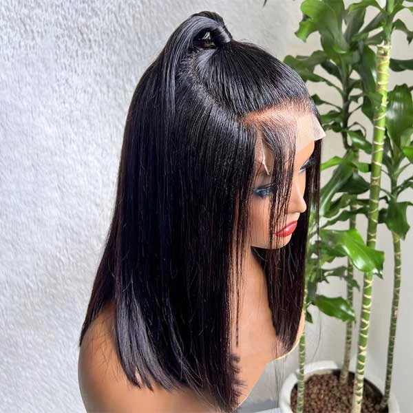 Pre-Styled Ponytail Glueless Human Hair Wig Custom Straight 5x5 Undetectable Lace Wig What You See Is What You Get