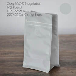 Ecocoffee 100% Recyclable PE60 Evoh PE80 Matte Finish Flat Bottom 250 g Coffee Bean Zipper Bag Pouch with Valve