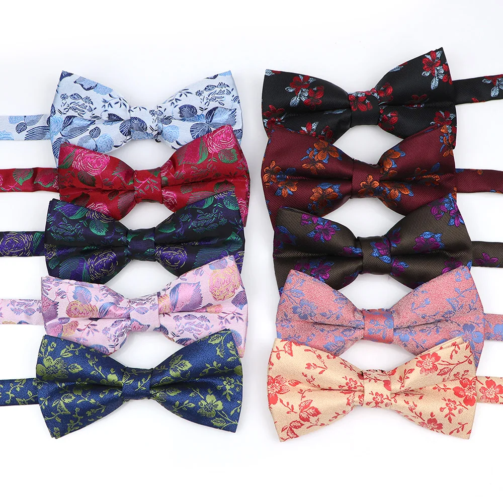 New Blue Pink Red Floral Jacquard Polyester Bowtie Mens Suit Tuxedo Wedding Dress Party Dinner Banquet Casual Butterfly Gift