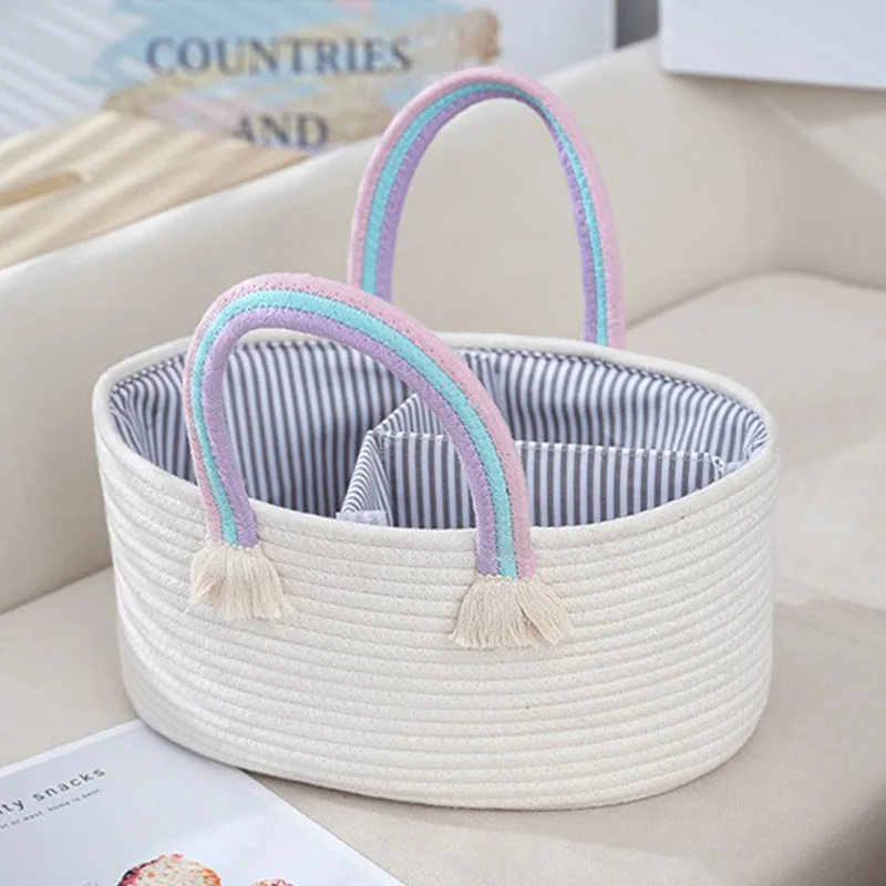 Cotton Baby Diaper Caddy Organizer Nursery Storage Bin Basket Essentials Compartmental Portable Storage Basket
