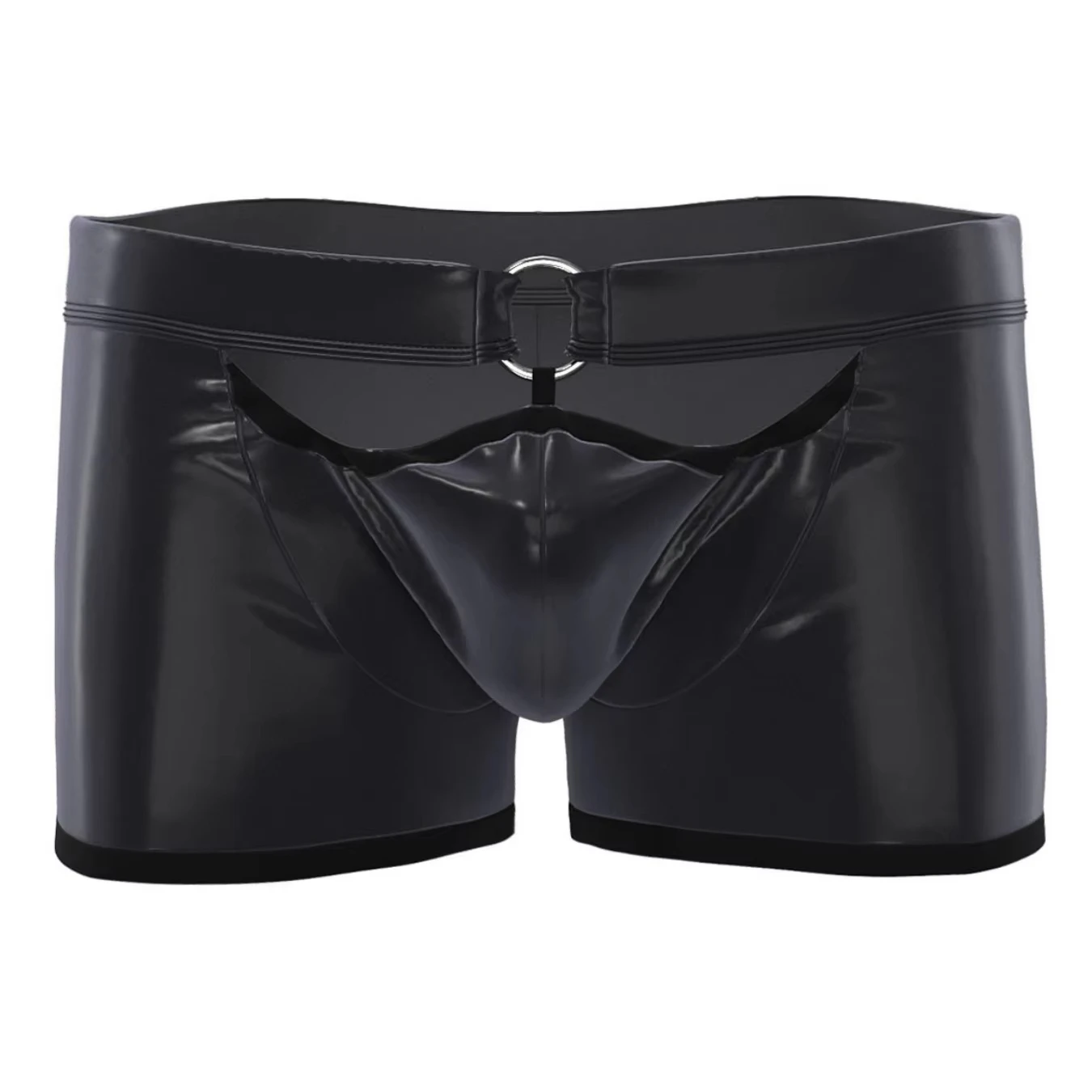 Cheap Latex Leather Underwear Mens Black Wetlook Plus Size Zipper Pouch Shorts Boxer Briefs