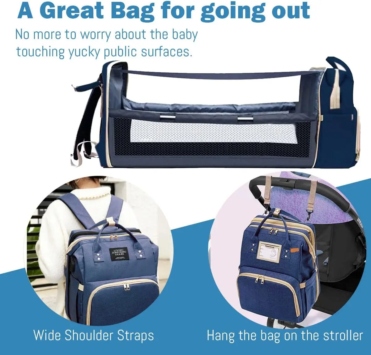 Wholesale Waterproof Foldable Travel Backpack With Bed Newborn Baby Cot Mommy Nappy Diaper Bag baby bag with changing station