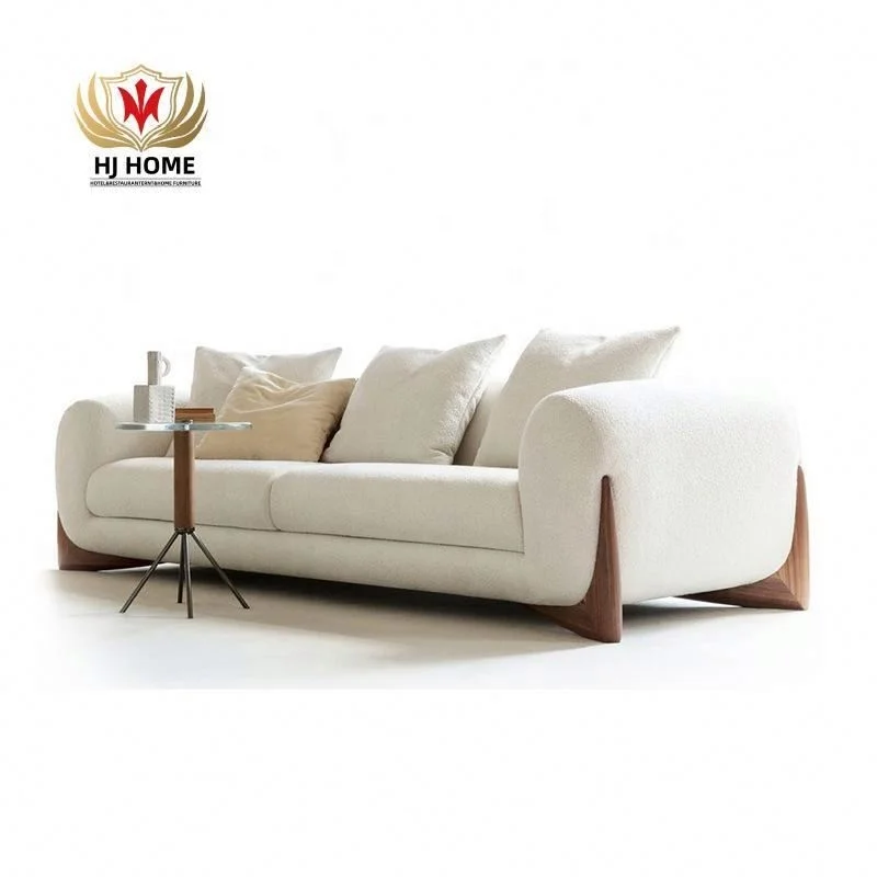 Foshan Furniture Ready Ship Cheap Price Modern 3-Seat Living Room Sitting Couch Cashmere  Fabric White Three Seat Sofa