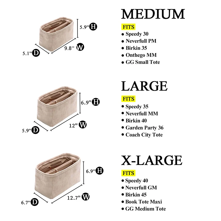 High quality hot selling new Italian Alcantara purse handbag accessories insert bag organizer