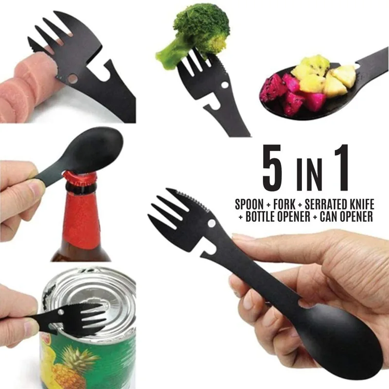 Tableware spoon multi tool can opener flatware Portable bottle cutlery multitool camp utensil fork Spork stainless steel Picnic