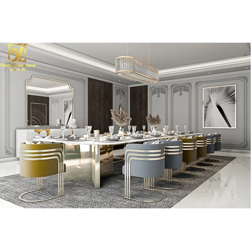nano white synthetic italian 14 people tile marble top dining table set luxury with 12 chairs