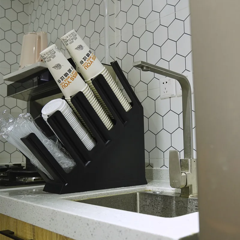 Milk tea drink warming cooling wood  Coffee Bar Supplies Dispenser Stand Rack Kitchen Storage Disposable Paper Cup Holder