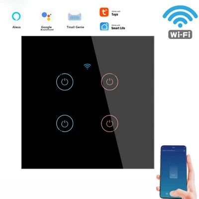 Tuya Smart Life WiFi Touch Wall Switch 1/2/3/4Gang EU Voice Control Work With Alexa Google Home No Neutral Wire Required