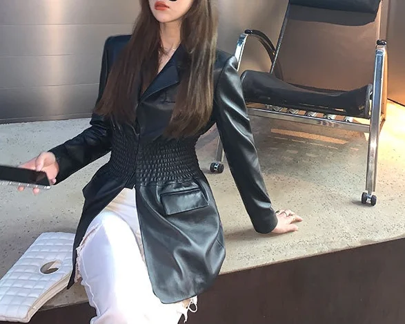 
2020 fashion women leather long coat 