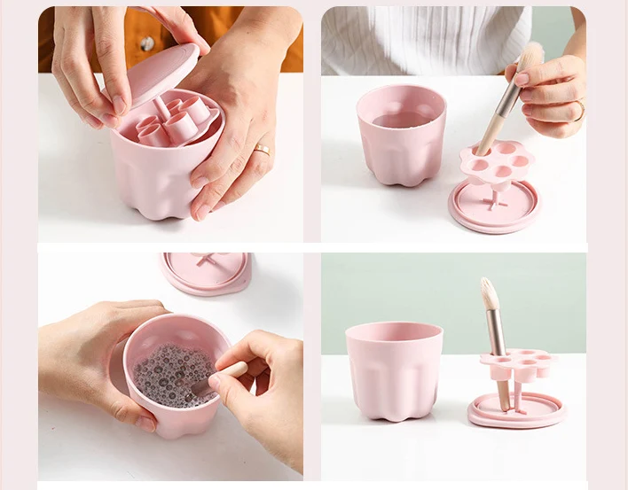 Lovely Silicone Makeup Brush Cleaning Bowl 2 IN 1 Portable Makeup Brushes Washing Scrubber Bowl with Brush Drying Holder