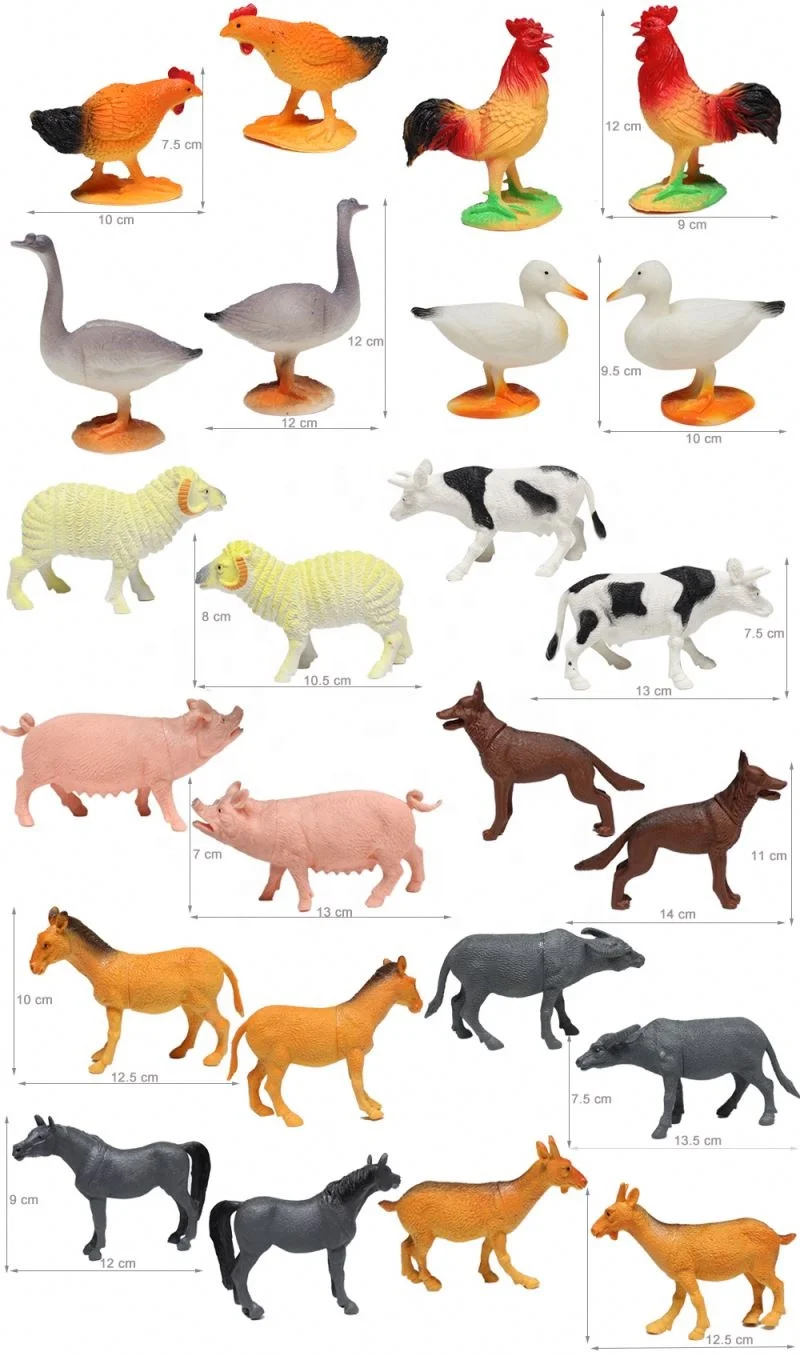 SS 4-5 inches Hollow 12 kinds plastic horse cow sheep farm animal model toy