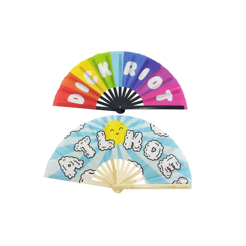 Promotional large rave fan nylon fabric hand held folding fans for advertisement