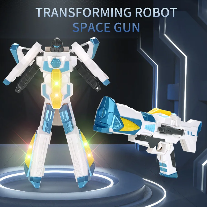 Amazon hot selling multifunction cool acousto-optic transforming robot space gun boy simulated transform gun toys for kids