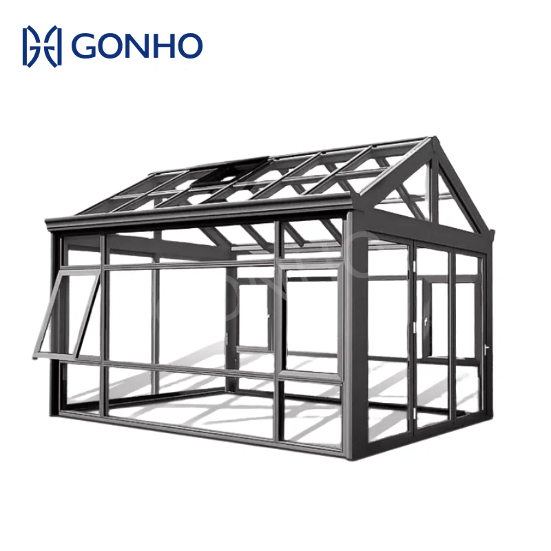 GONHO Aluminium Materials Broken Bridge Structure  Bricated Portable Triangle Front House Sun Room Glass House Outdoor Sunrooms