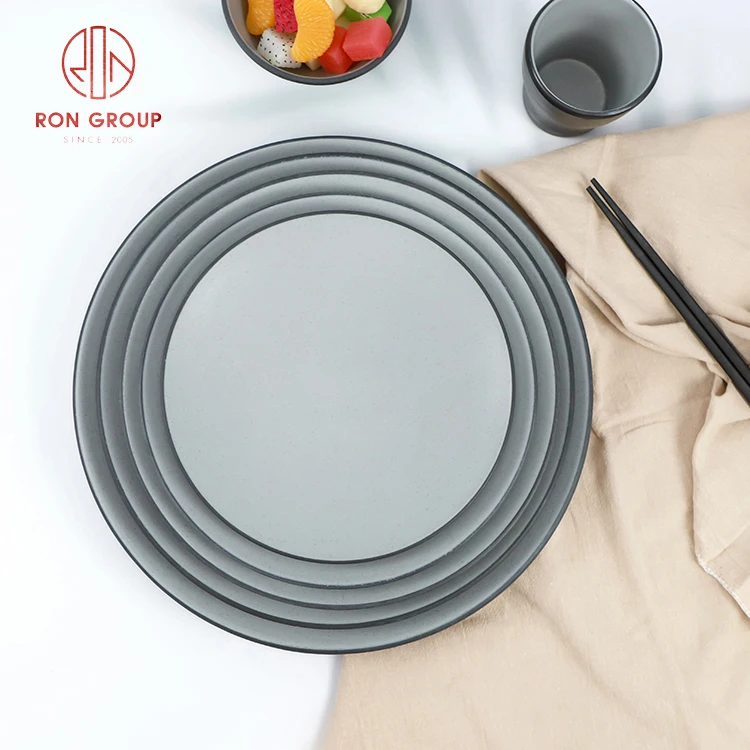 High Quality Custom Commercial Hotel Banquet Black and Grey Restaurant Bowls Dinnerware Sets Tableware Melamine Plates