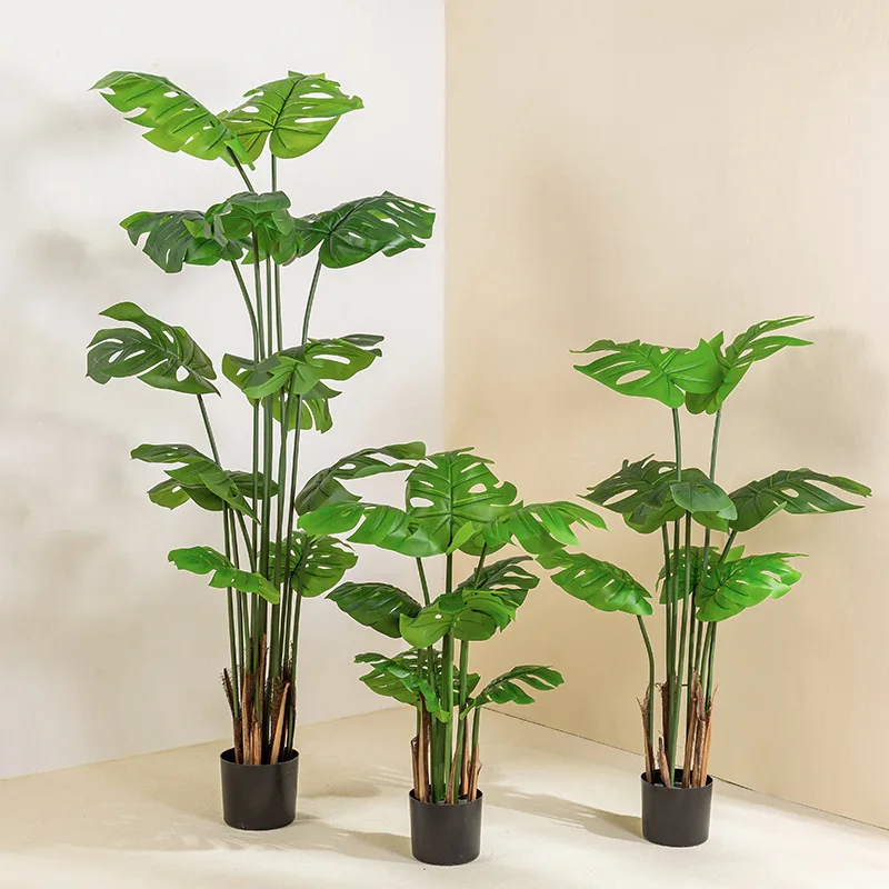 CY Nordic Style Large Monstera Tree Simulation Green Plastic Plant in Pot for Home Bedroom Hotel or Office Floor Decoration