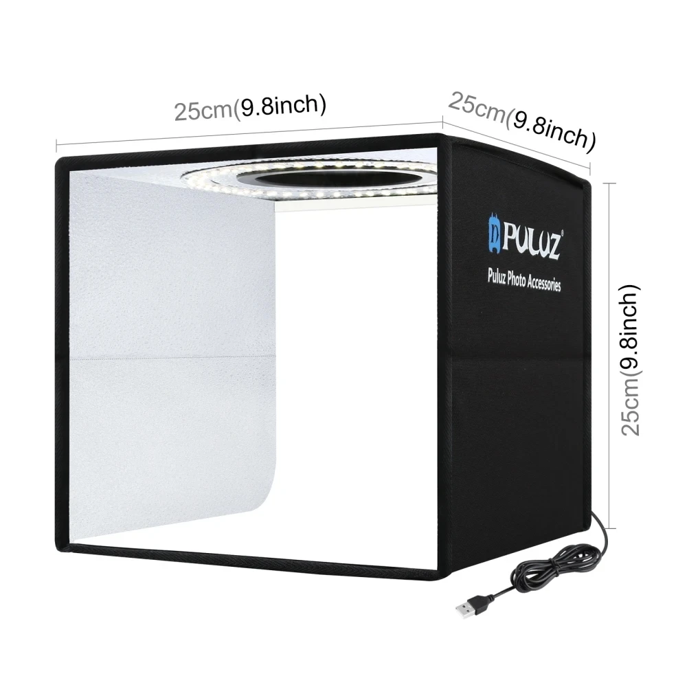 PULUZ 25cm Folding Portable 3 Modes Dual Color Temperature Ring Light Photo Lighting Studio Shooting Tent Box With 6 Backdrops