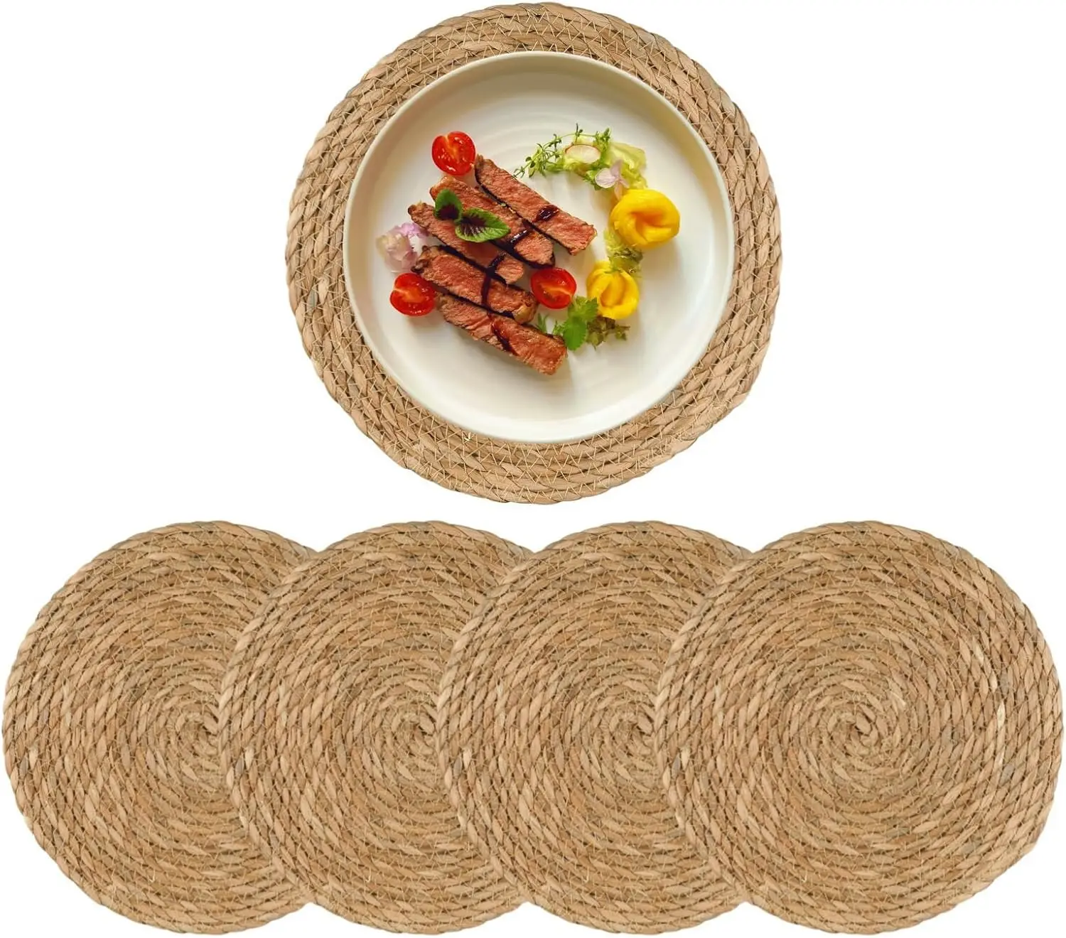 Круглые тканые коврики из ротанга