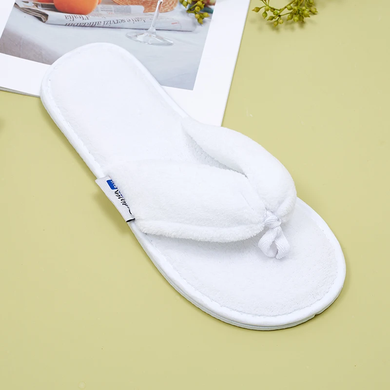 Custom Logo Comfortable Coral Fleece Flip Flops Spa Slippers Hotel Indoor Room Guest Men and Women Slipper