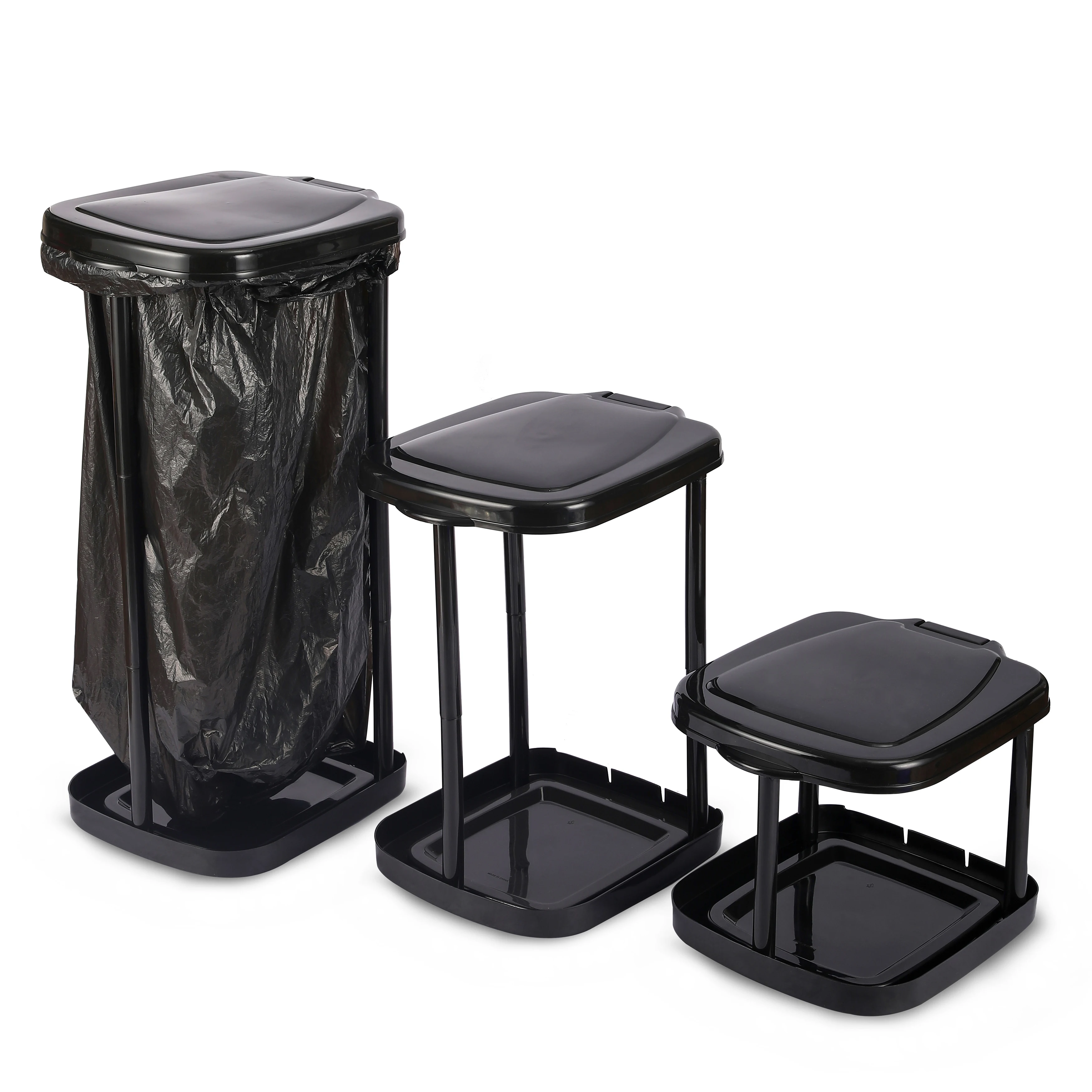 Folding Portable 90L Trash Rubbish Waste Bag Frame Stand Holder With Cover