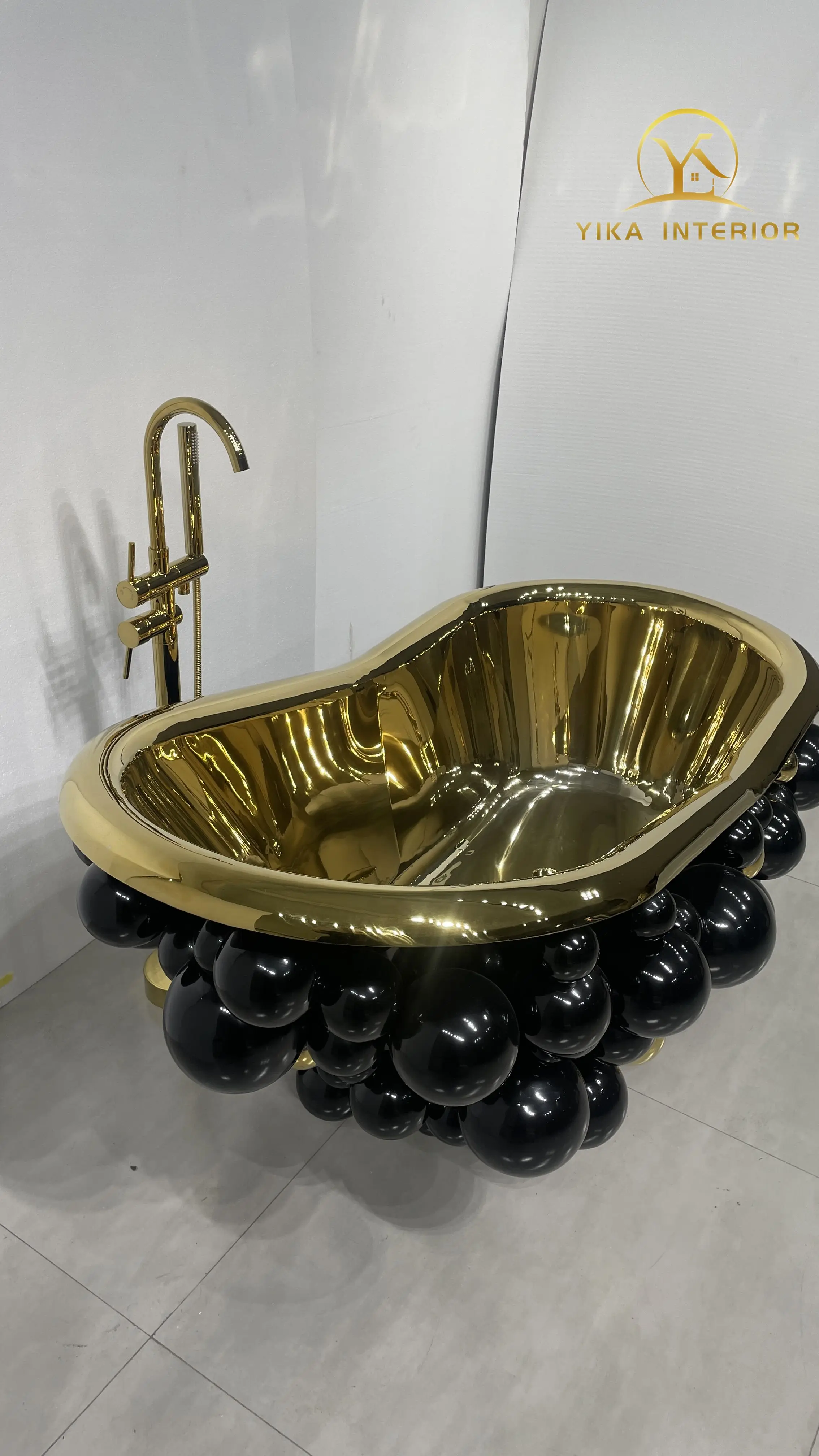 Portugal modern light luxury freestanding bathtub villa large gold stainless steel bubble bathtub bathroom furniture