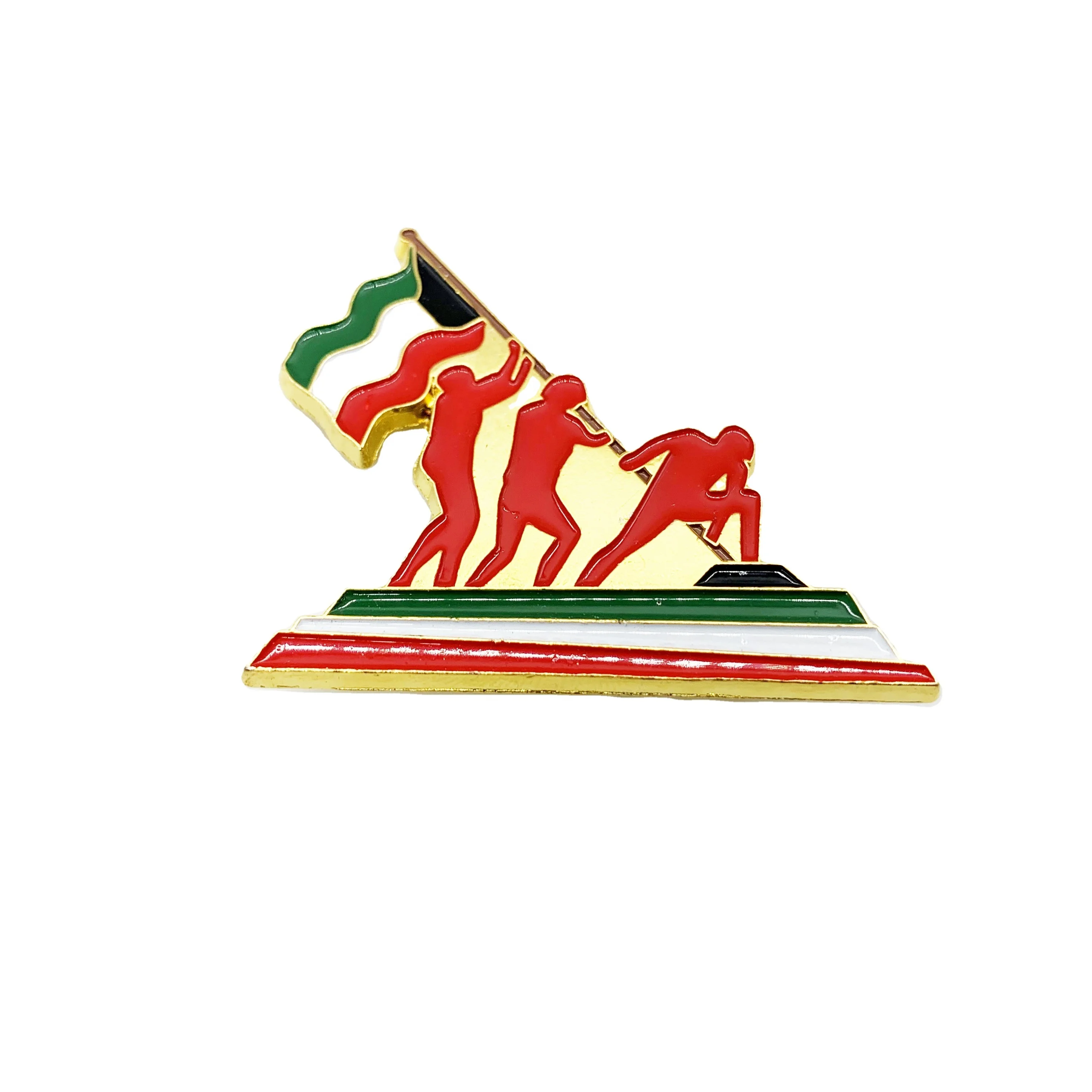 Kuwait custom logo zinc alloy new design soft enamel Kuwait high quality gold silver metal gold flag color pin badge