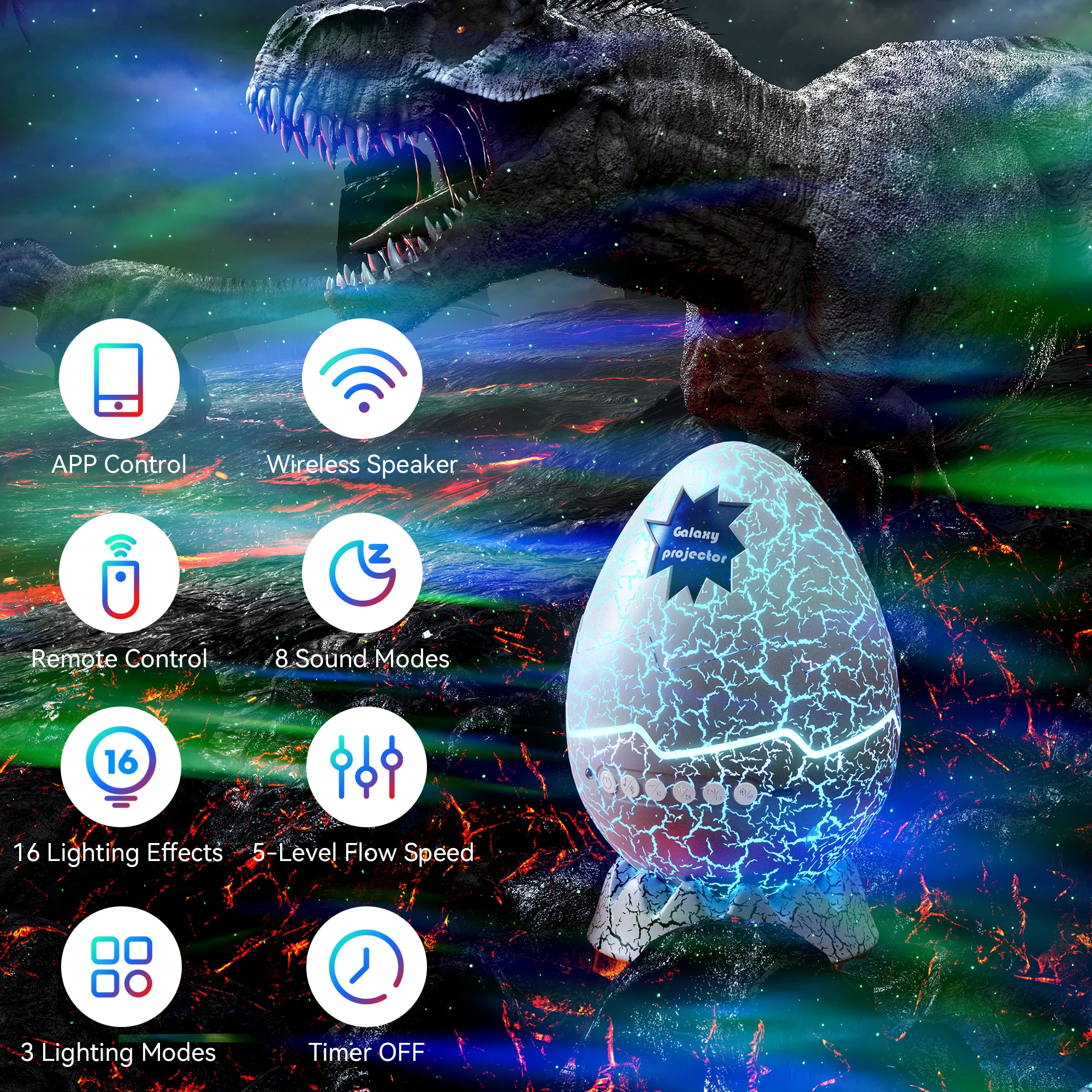 GP08 Dinosaur Eggs Bluetooth Subwoofer Speaker Galaxy Projector Star Projector for Kids Adults Gaming Room Home Theater