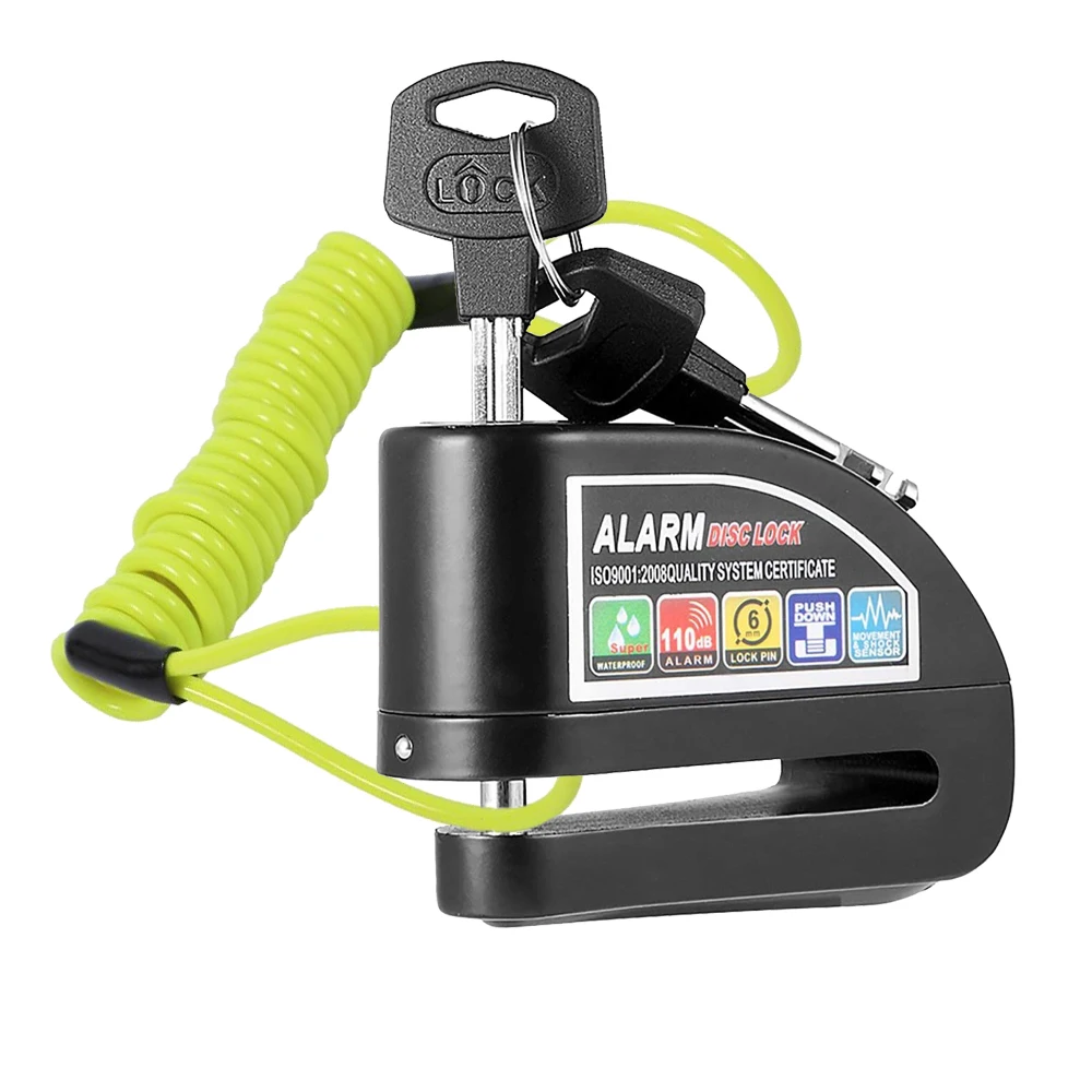110db Alarming System Waterproof Motorcycle Lock Alarm High Decibel and cable Bike Anti Theft  Bicycle Alarm Disc Brake Lock