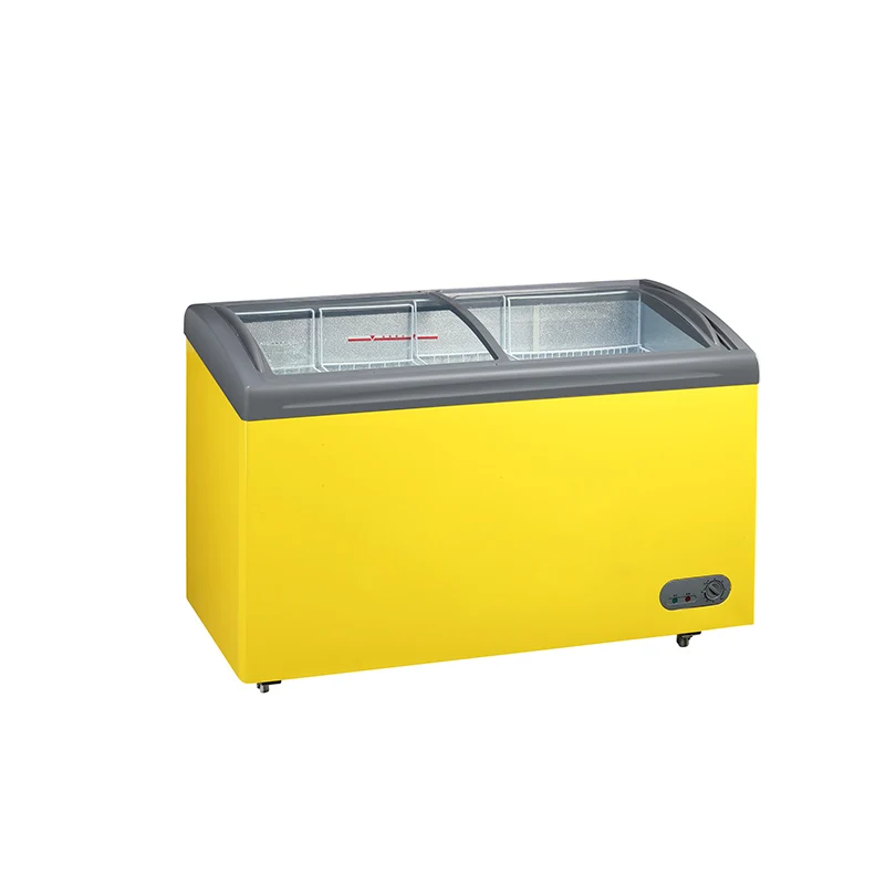 Curved glass door freezer 200L supermarket refrigeration equipment display freezer factory price